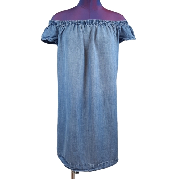 Cloth & Stone Anthropologie Denim Chambray Off the Shoulder Dress Size Small - Picture 8 of 8
